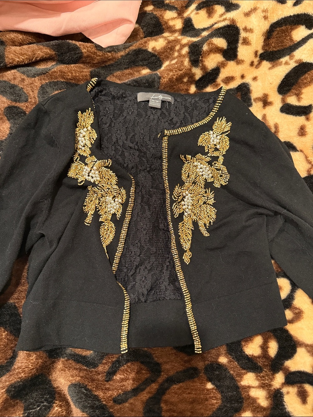 Beaded Floral Embellished Black Women's Sweater Cardigan